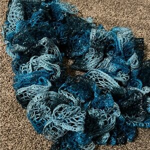Blue and Black Ruffled Knitted Scarf
